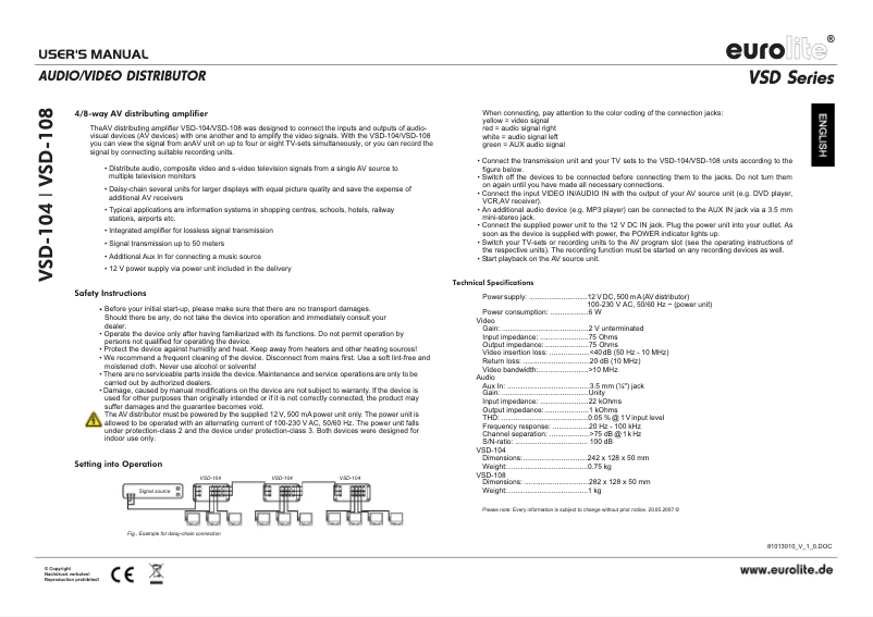 Page n°1 - Manuel utilisateur Eurolite VSD-108