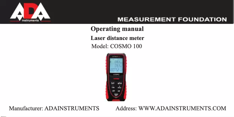 Image de la première page du manuel de l'appareil COSMO 100