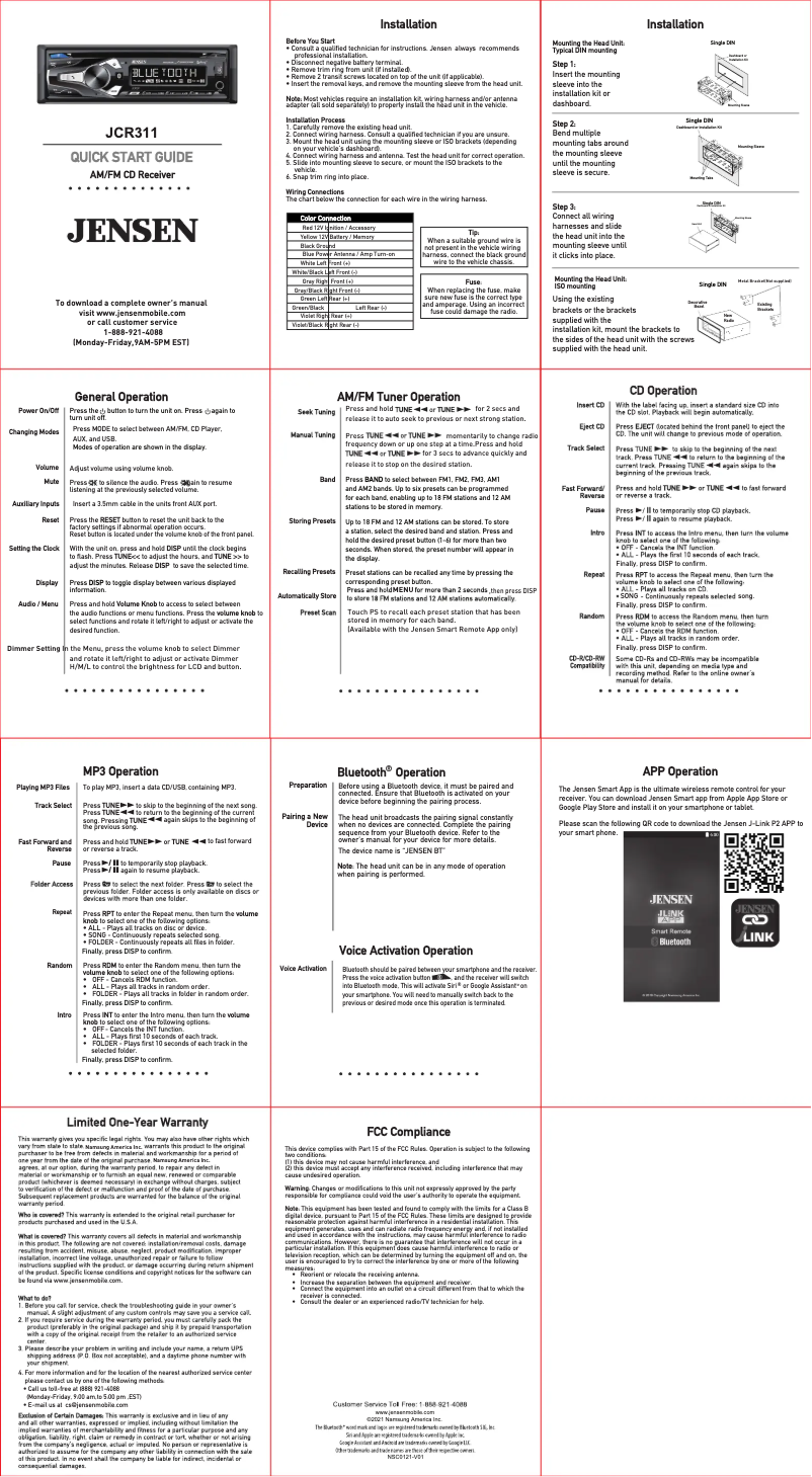 Page n°1 - Guide de démarrage rapide Jensen JCR311