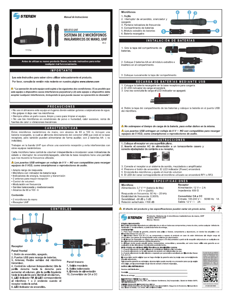 Page n°1 - Manuel utilisateur Steren WR-810 UHF