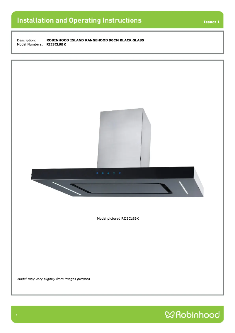 Page 1 de la notice Guide d'installation Robinhood RIJ3CL9BK