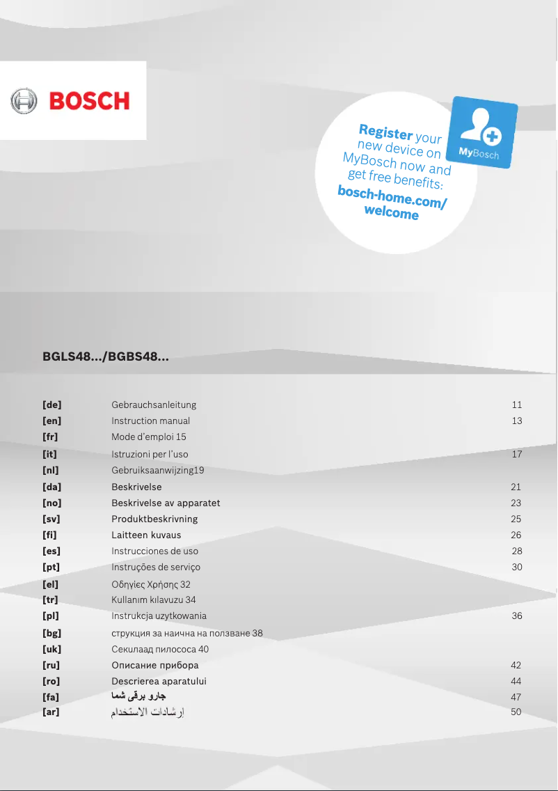 Page 1 de la notice Manuel utilisateur Bosch Serie 4 ProPower BGLS48X350