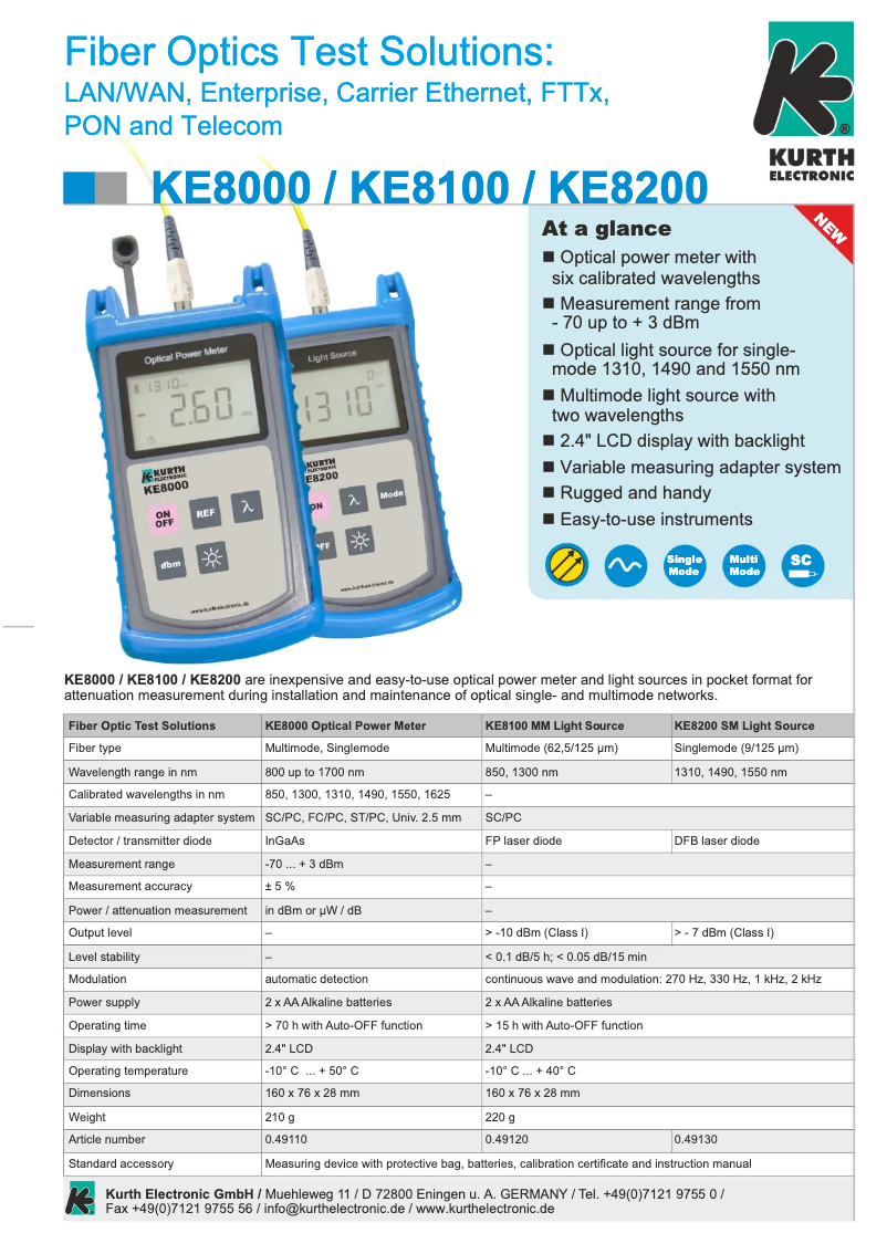 Página 1 del manual Ficha técnica Kurth Electronic KE8001