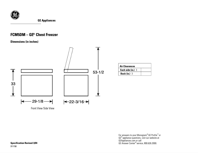Page n°1 - Fiche technique GE FCM5DMWH