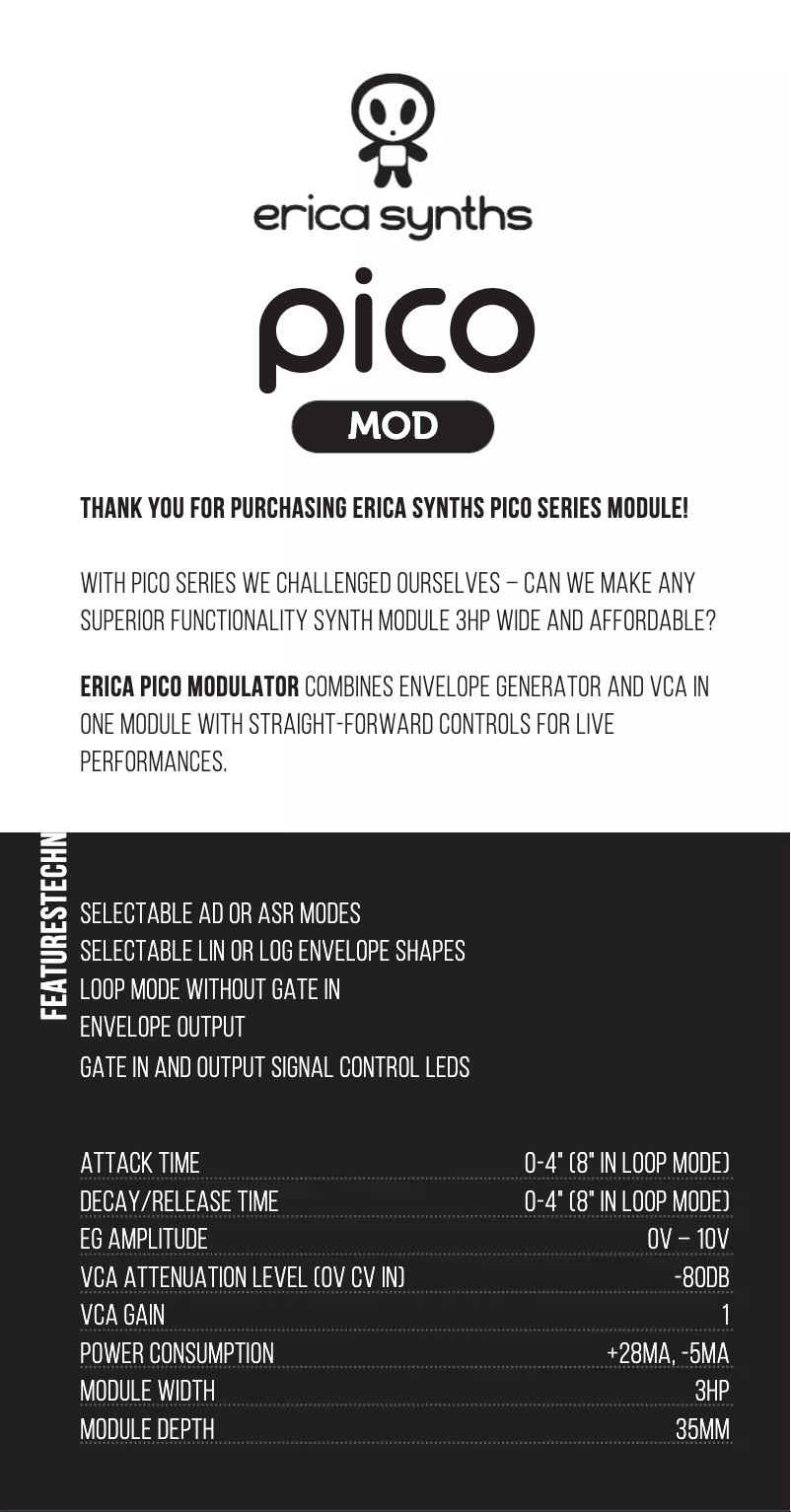 Page 1 de la notice Manuel utilisateur Erica Synths Pico Mod
