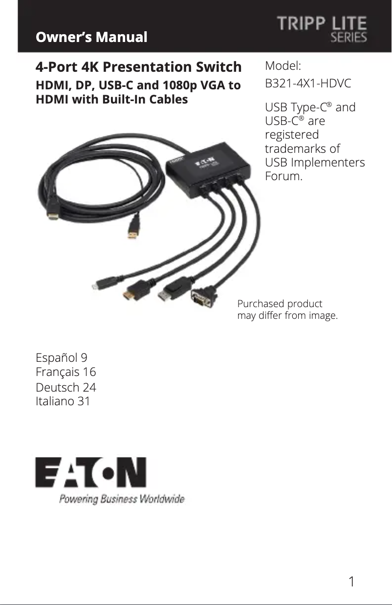 Page n°1 - Manuel utilisateur Tripp Lite B321-4X1-HDVC