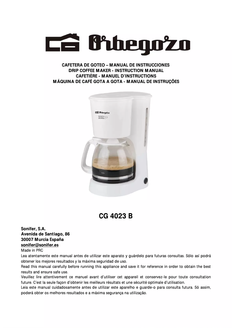 Page 1 de la notice Manuel utilisateur Orbegozo CG 4023 B