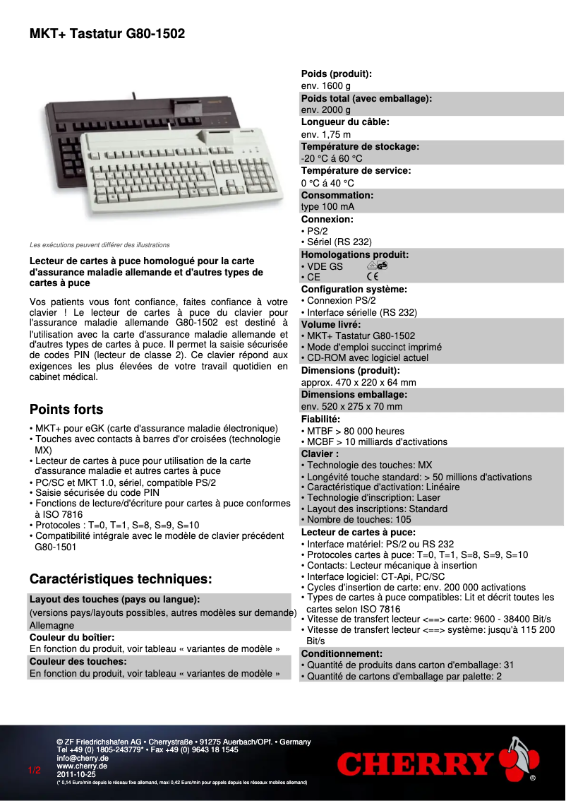 Page 1 de la notice Manuel utilisateur Cherry MKT+ G80-1502