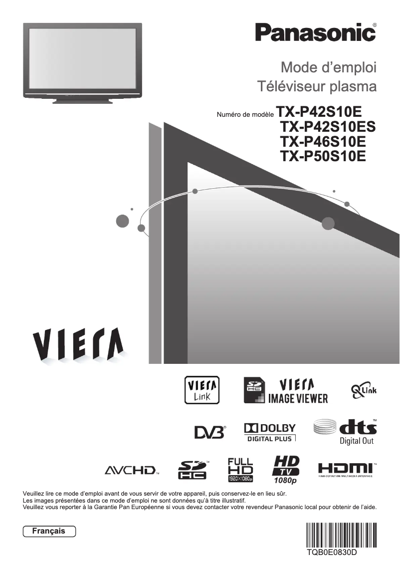 Page 1 de la notice Manuel utilisateur Panasonic TX-P42S10E