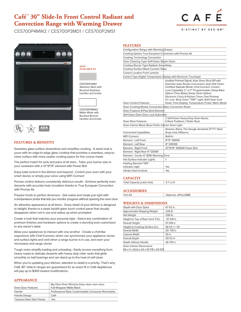 Page n°1 - Fiche technique GE CES700P2MS1