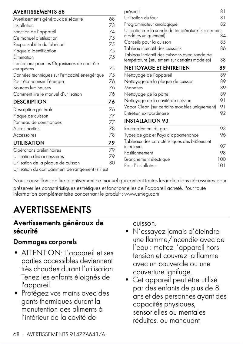 Página 1 del manual Ficha técnica Smeg C95GMCMB2