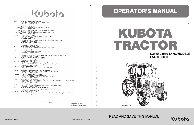 Page 1 de la notice Manuel utilisateur Kubota L4760HSTCC