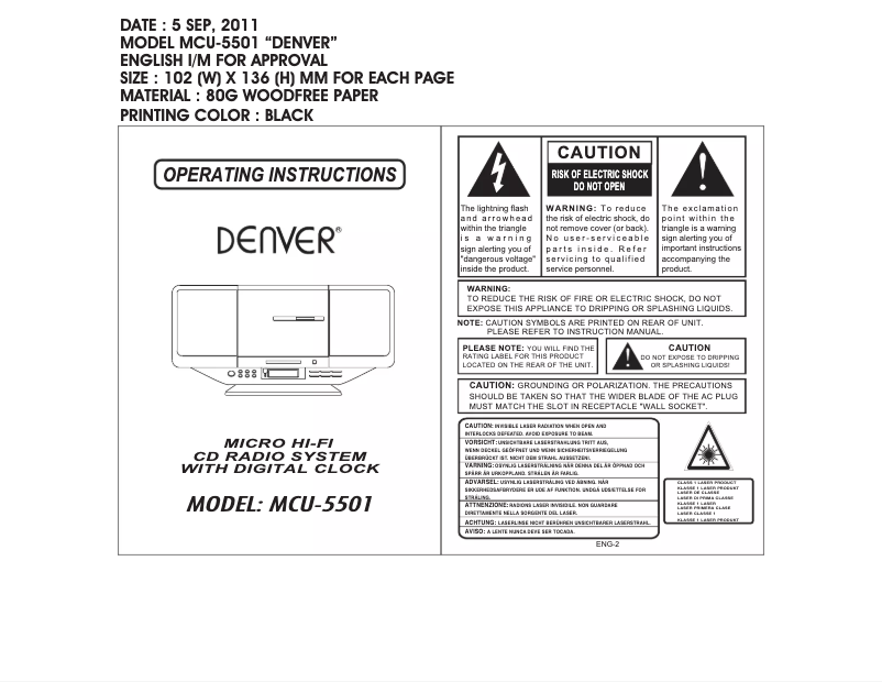 Página 1 del manual Manual de usuario Denver MCU-5501