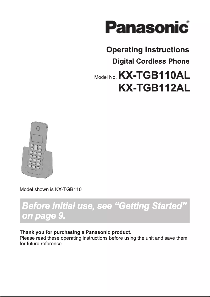 Imagen de la primera página del manual del dispositivo KX-TGB112