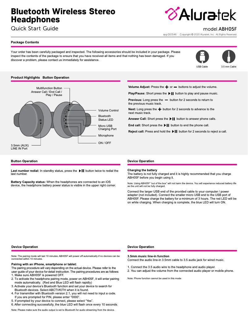 Page 1 de la notice Manuel utilisateur Aluratek ABH05F