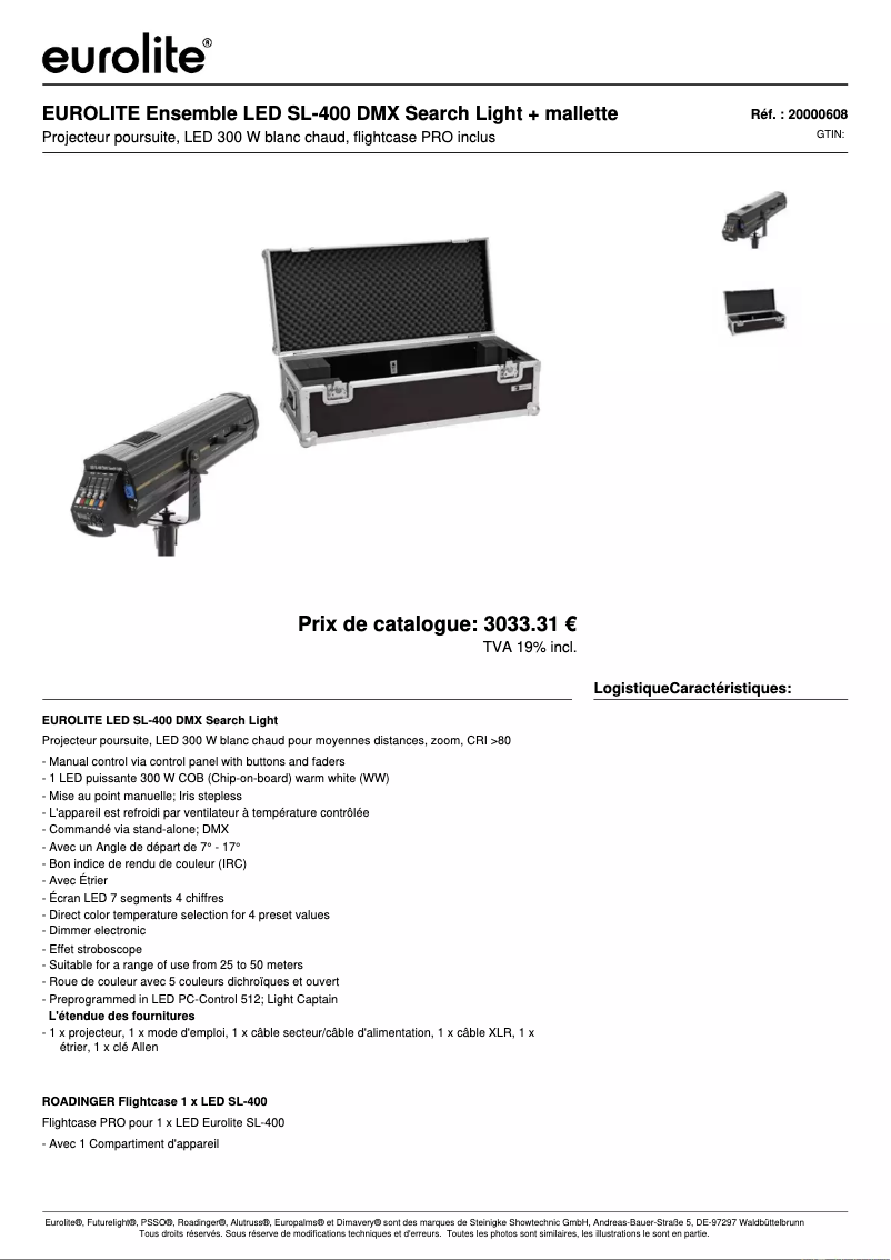 Página 1 del manual Ficha técnica Eurolite LED SL-400