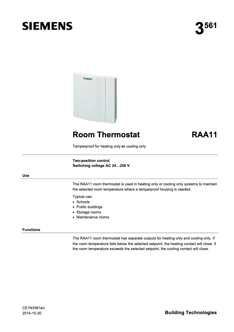 Page n°1 - Manuel utilisateur Siemens RAA11