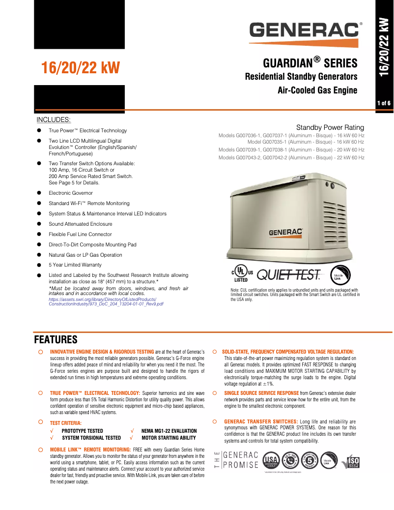 Image de la première page du manuel de l'appareil Guardian 20KW