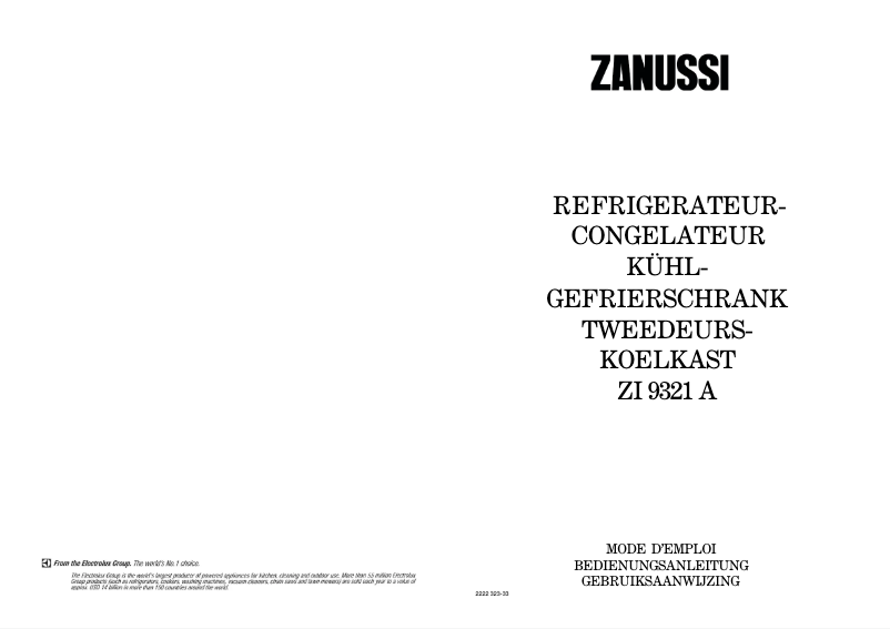 Page 1 de la notice Manuel utilisateur Zanussi ZI 9321 a
