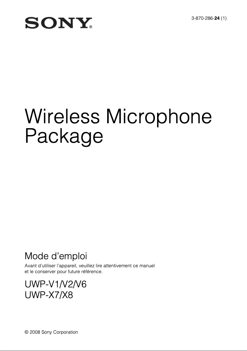 Page n°1 - Manuel utilisateur Sony UWP-V2