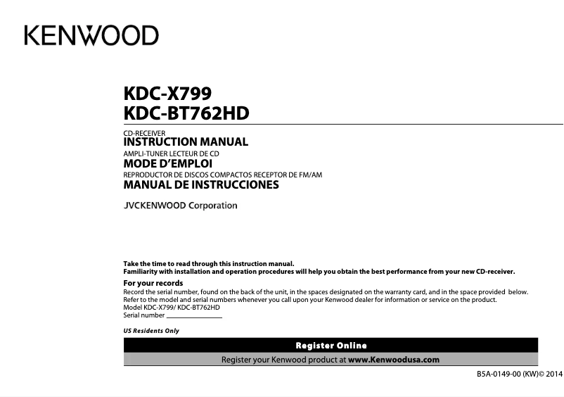 Page 1 de la notice Manuel utilisateur Kenwood KDC-X799