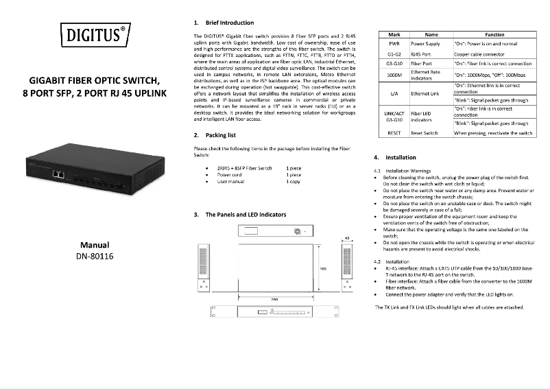 Page n°1 - Manuel utilisateur Digitus DN-80116
