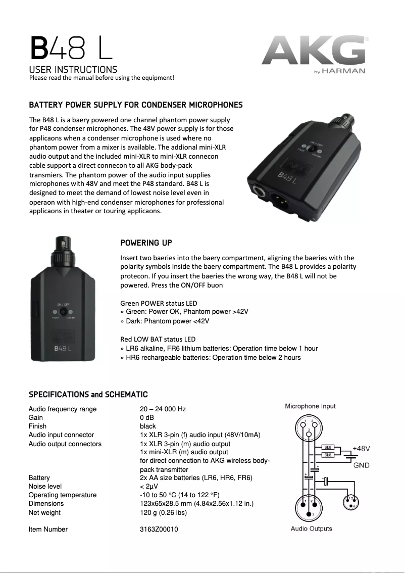 Page 1 de la notice Guide de démarrage rapide AKG B48 L