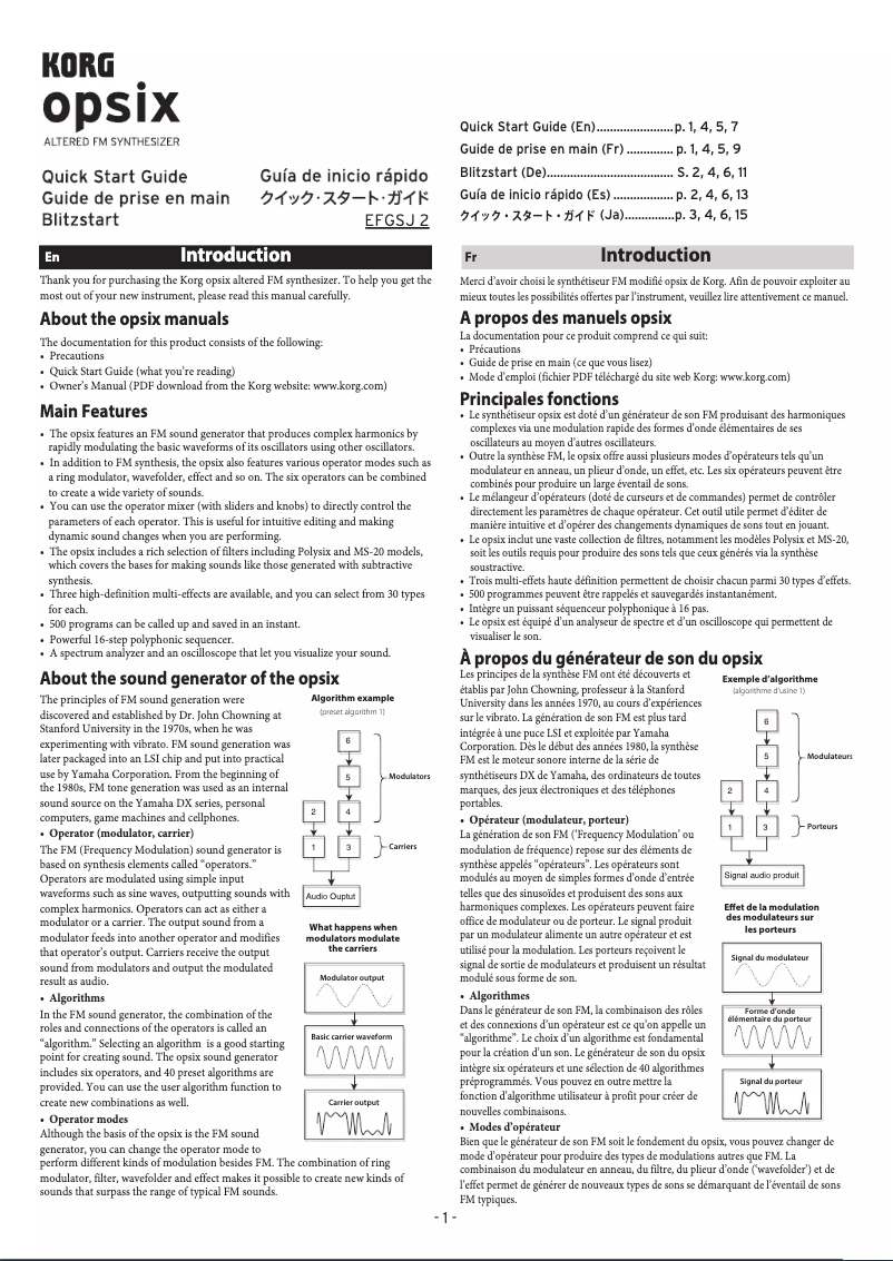 Image de la première page du manuel de l'appareil Opsix MKII