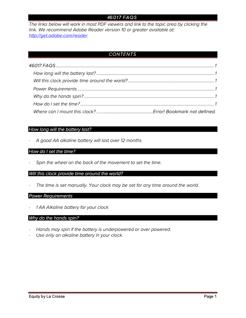 Page 1 de la notice FAQ La Crosse Technology 46017