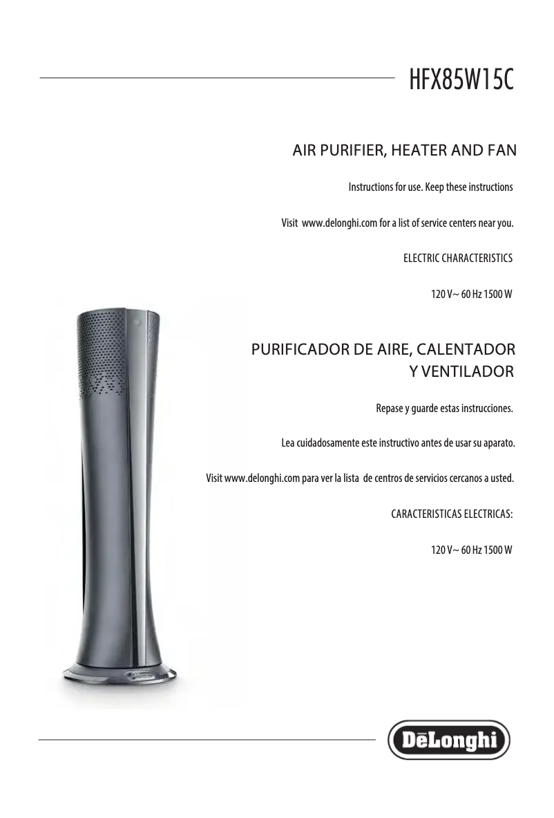 Page 1 de la notice Manuel utilisateur DeLonghi HFX85W15C