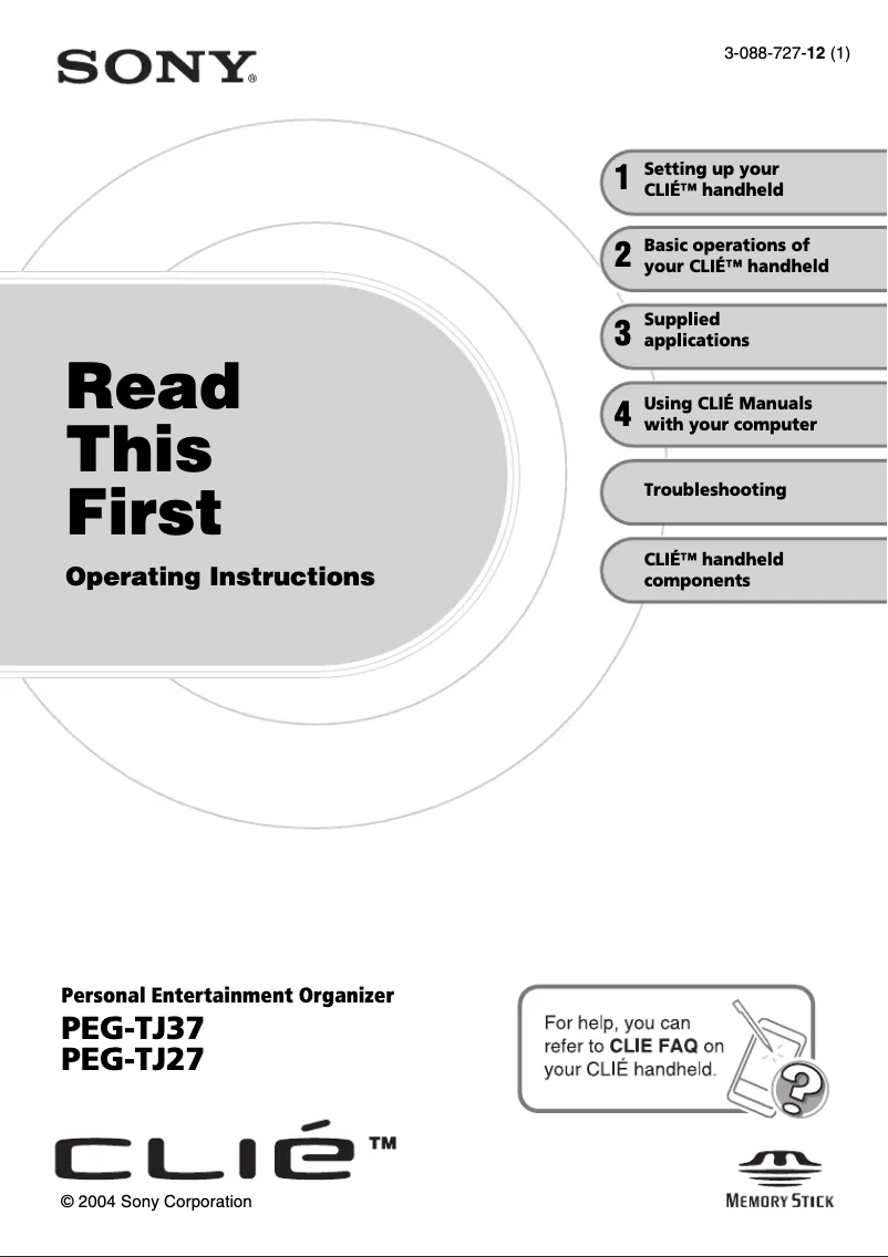 Page 1 de la notice Guide d'installation Sony Clie PEG-TJ37