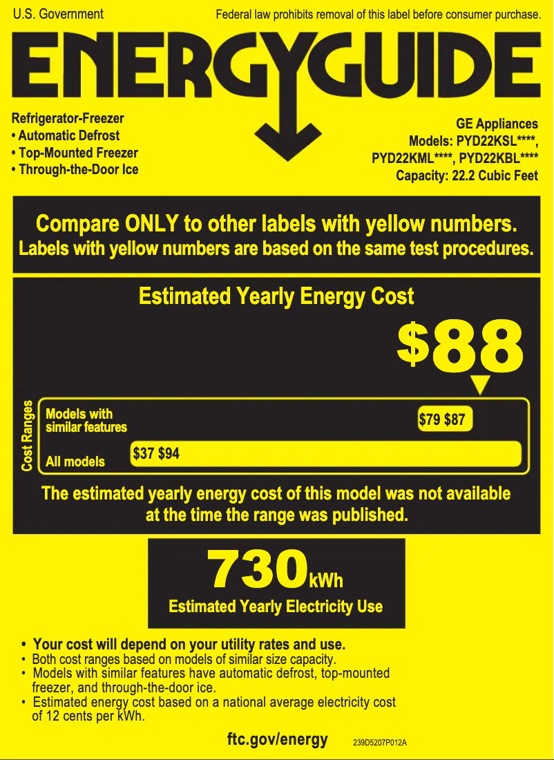 Page 1 de la notice Label énergétique GE Profile PYD22KBLTS