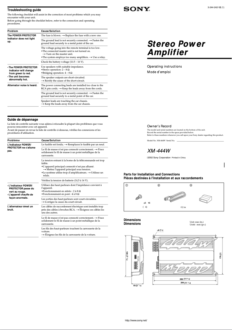 Page n°1 - Manuel utilisateur Sony XM-444W