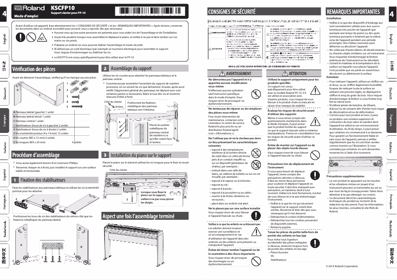 Page 1 de la notice Manuel utilisateur Roland KSCFP10