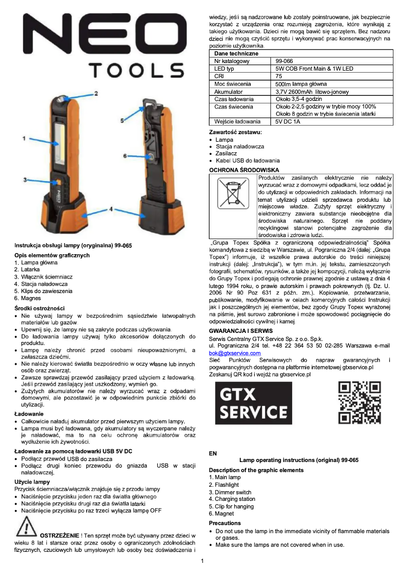 Page 1 de la notice Manuel utilisateur Neo 99-065