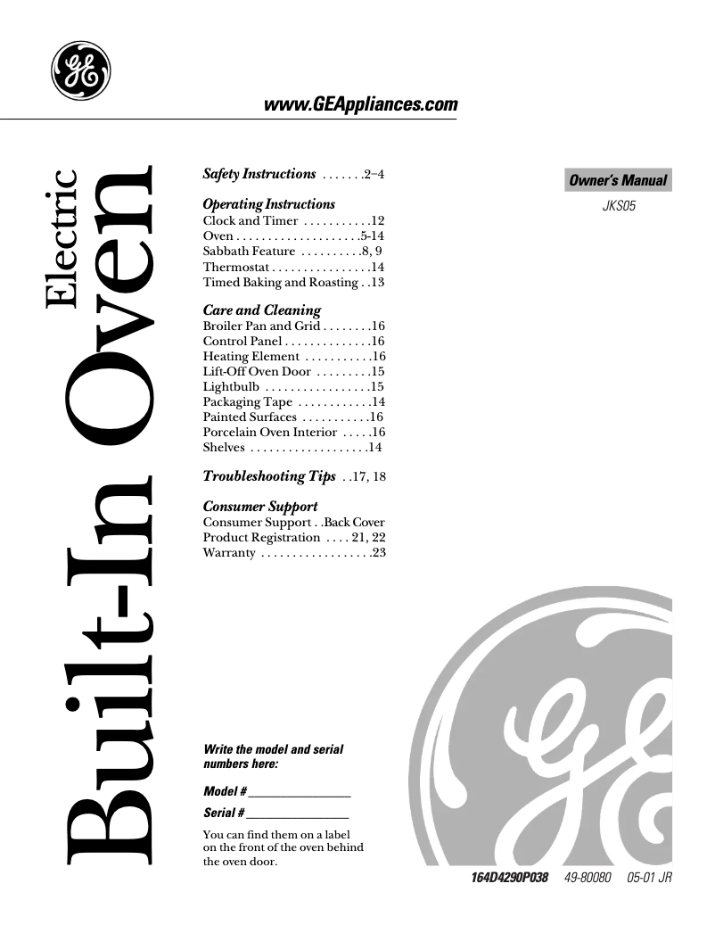 Page n°1 - Manuel d'utilisation et d'entretien GE JKS05BABB