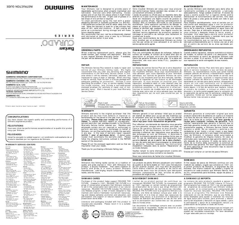 Page n°1 - Manuel utilisateur Shimano Curado 200B