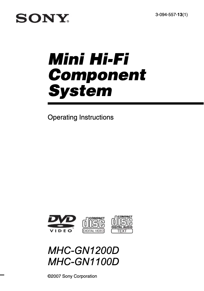 Page n°1 - Manuel utilisateur Sony MHC-GN1200D