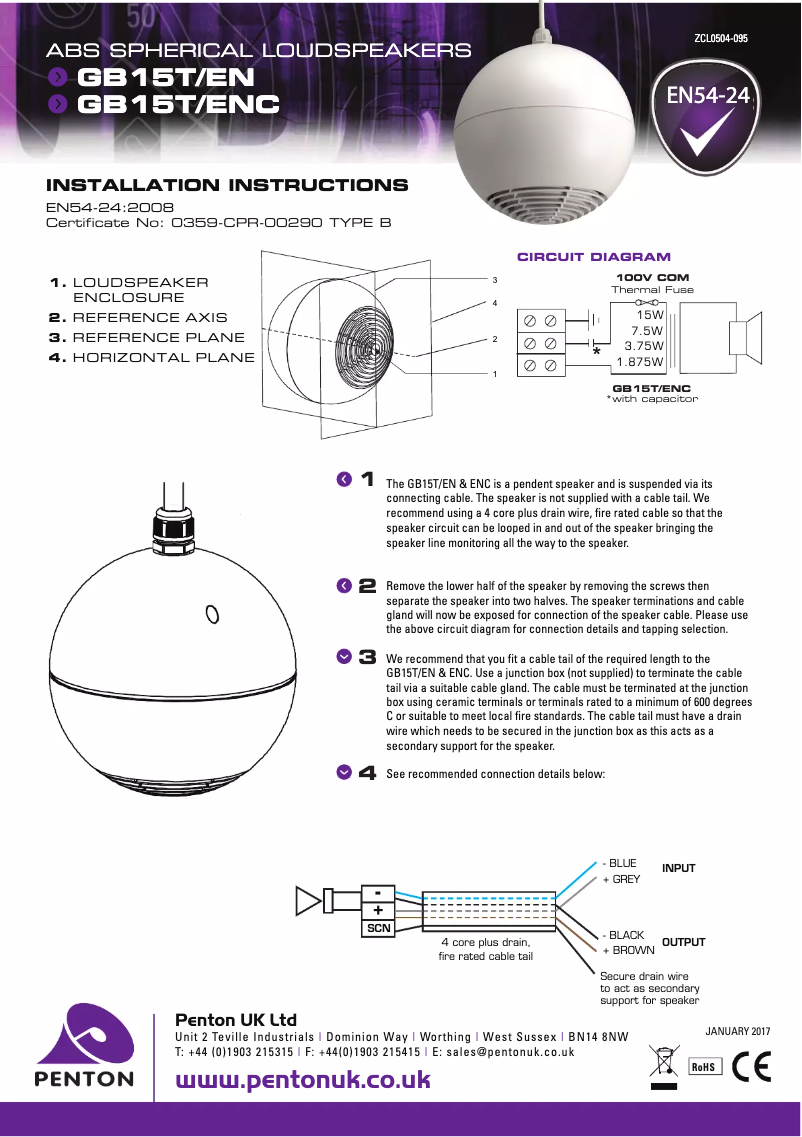Page n°1 - Manuel utilisateur Penton GB15T/EN