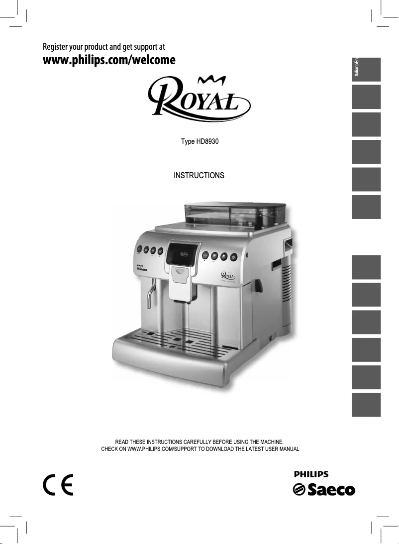 Page 1 de la notice Manuel utilisateur Philips Saeco Royal HD8930