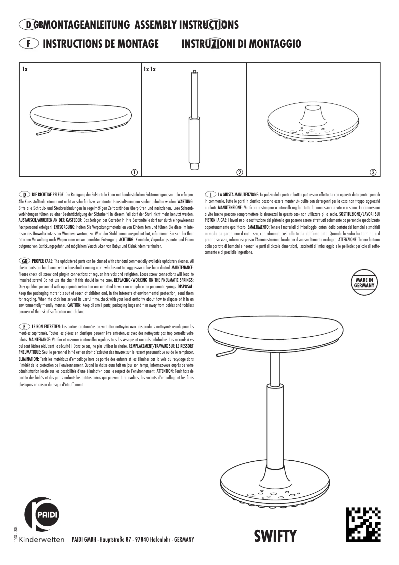 Page 1 de la notice Manuel utilisateur Paidi Swifty