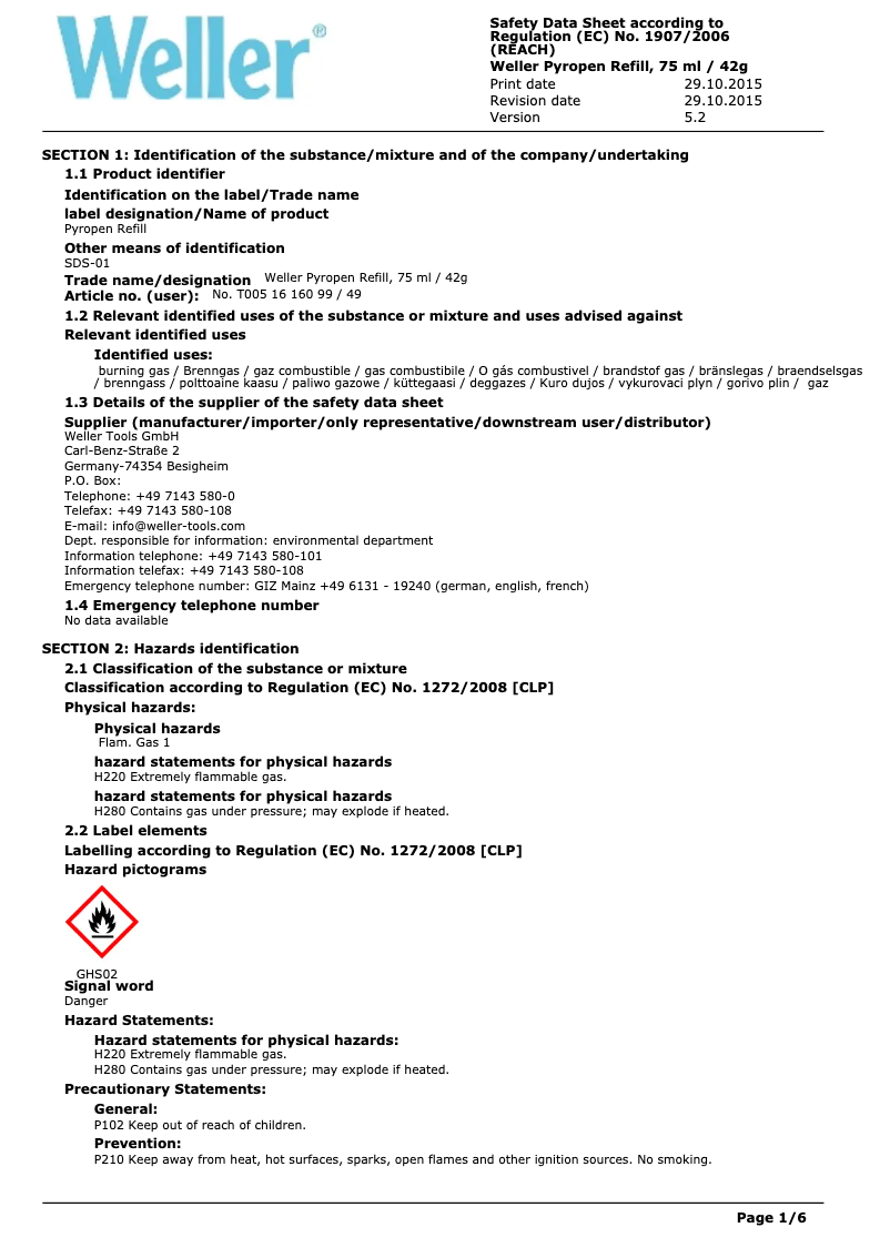 Page 1 de la notice Fiche technique Weller WXA 2010