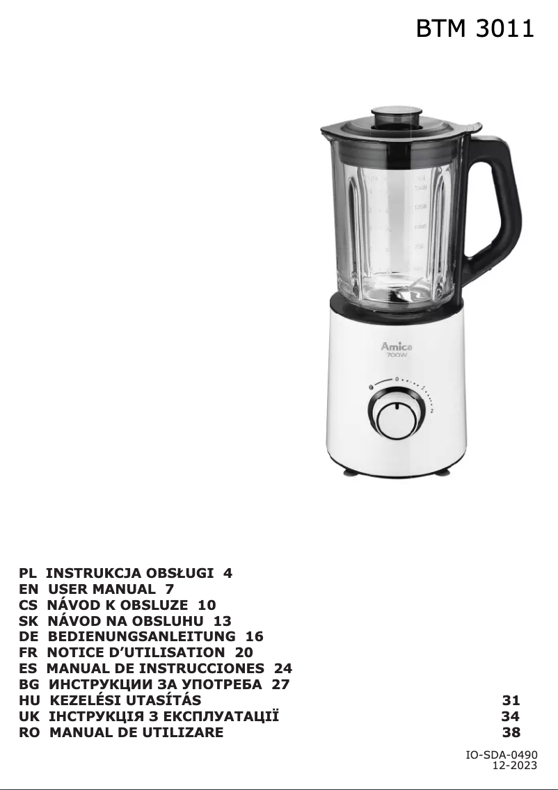Page n°1 - Manuel utilisateur Amica BTM3011