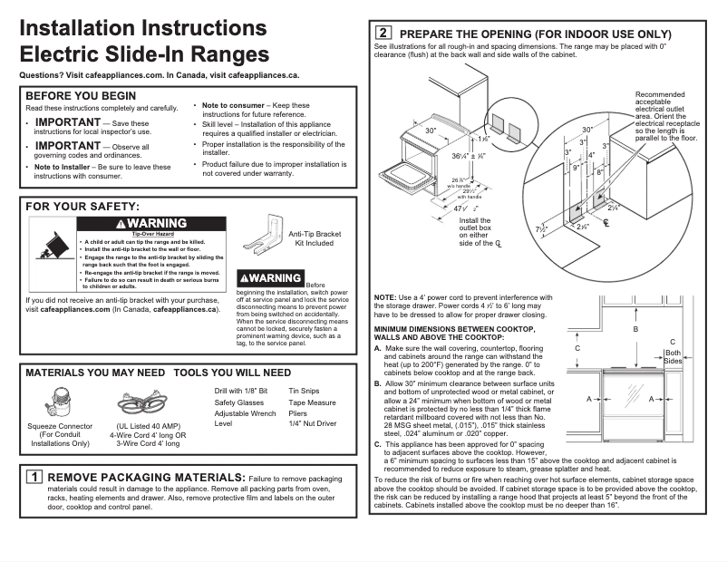 Page n°1 - Guide d'installation GE CES700P3MD1