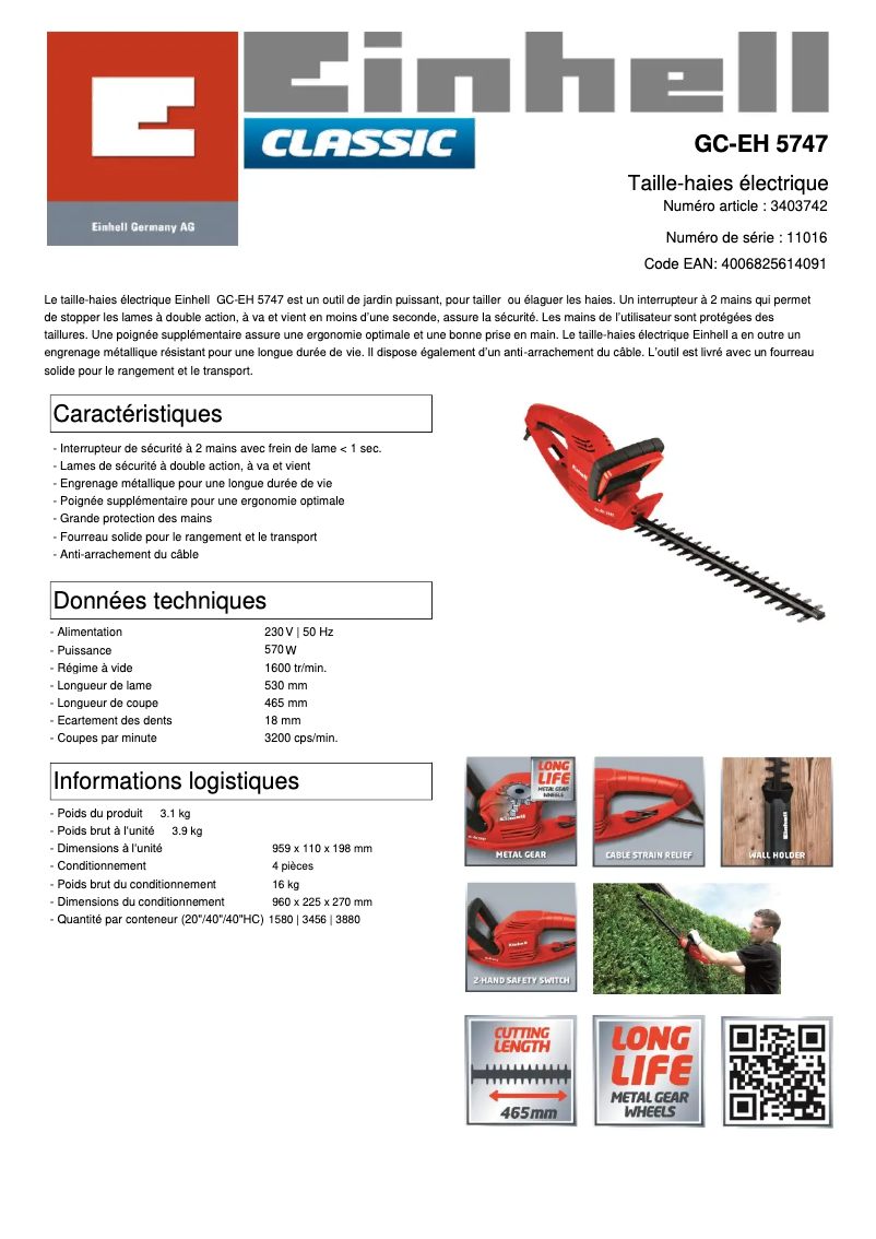 Page n°1 - Fiche technique Einhell GC-EH 5747
