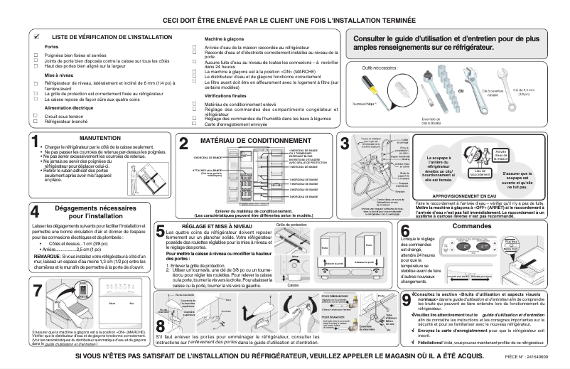 Page 1 de la notice Guide d'installation Frigidaire FSC23R5DSW