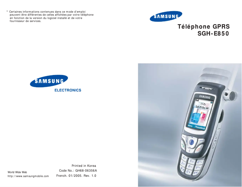 Page n°1 - Manuel utilisateur Samsung SGH-E850