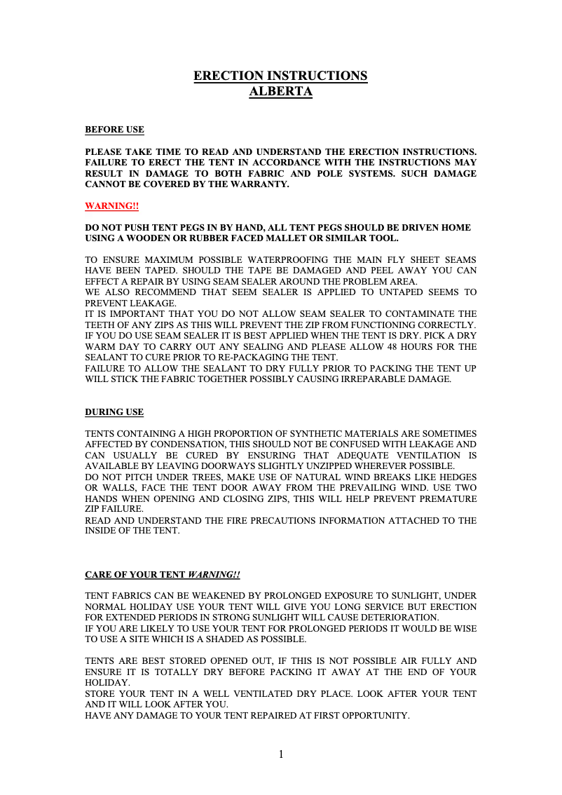 Page n°1 - Manuel utilisateur Khyam Alberta