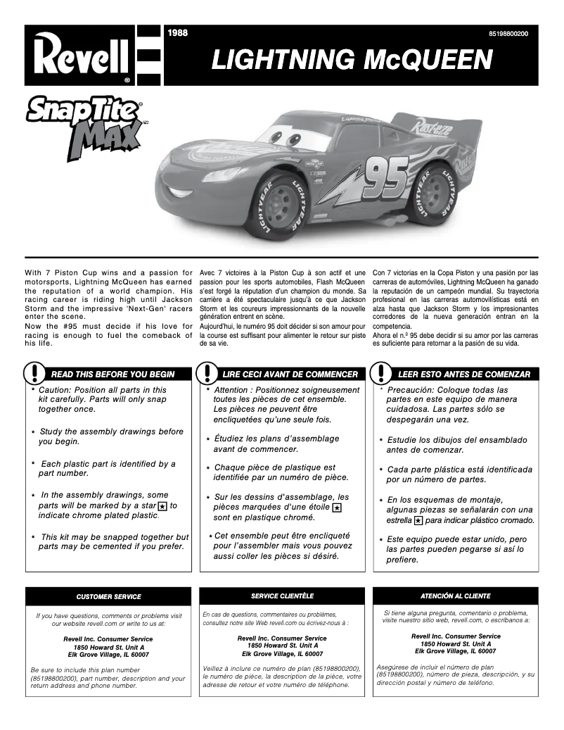 Page 1 de la notice Manuel utilisateur Revell Disney’s CARS: Lightning McQueen