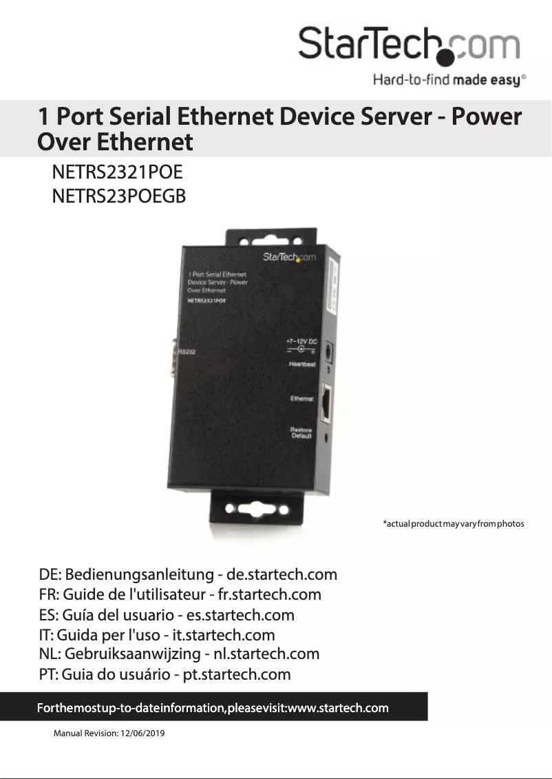 Page 1 de la notice Manuel utilisateur StarTech.com NETRS2321POE
